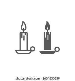 Candle line and glyph icon, religion and prayer, wax sign, vector graphics, a linear pattern on a white background, eps 10