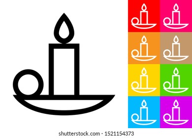 Candle. Line Icon With Different Color Background.