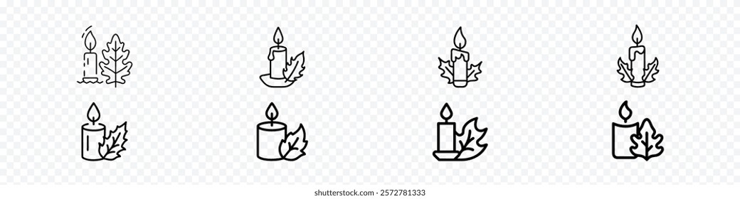 Candle line icon. candle flame Icon. candle and oak leaf outline vector icon, autumn candle icon.