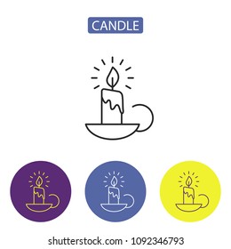 Candle line icon flat style logo element editable stroke. Lightning of candelabrums in colorful circles vector illustration for websites print media. Flat style design. Isolated on white background