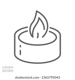 Icono de la línea de la vela. Cera de quemadura de la luz de las velas. Quema de velas aromáticas en taza. simple esquema pictograma para el logo de belleza spa, sitio web. Trazo editable. Ilustración vectorial. Diseño en fondo blanco. EPS 10