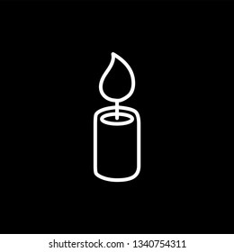 Candle Line Icon On Black Background. Black Flat Style Vector Illustration.