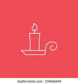 Candle Line Icon On Red Background