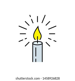 Candle line icon. Yellow wick flame symbol. Vector illustration.
