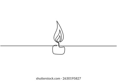 Candle linear background. Hand drawn burning flame. Vector illustration, one continuous line drawing of candle, Continuous one line drawing of Burning candle.