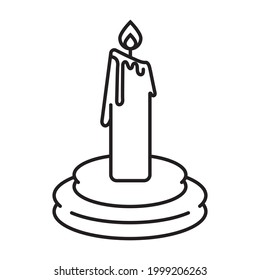 Candle lit on candleholder line art vector icon