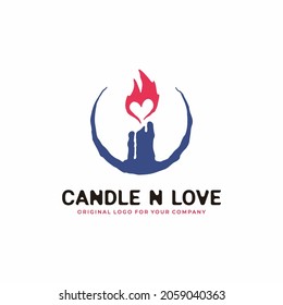 Logo de la velas con un concepto antiguo combinado con una llama en forma de amor.