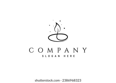 Candle logo with burning fire wick in minimalist continuous line design style