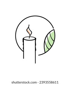 logo de la vela con fuego quemado de hojas verdes 