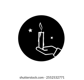 Candle logo with burning fire wick in flat design vector