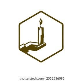 Candle logo with burning fire wick in flat design vector