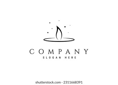 Candle logo with burning flame wick in simple illustration design