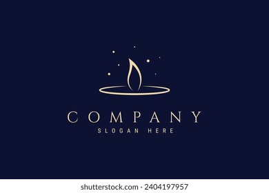 Candle logo with burning flame wick in simple illustration design