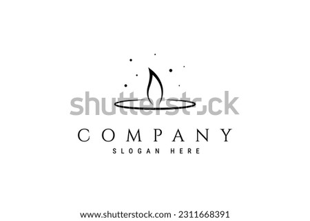 Candle logo with burning flame wick in simple illustration design