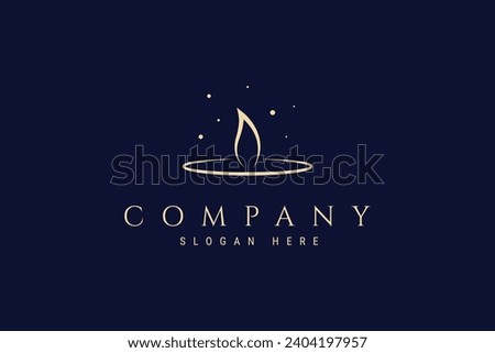 Candle logo with burning flame wick in simple illustration design