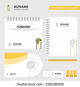 Candle Logo, Calendar Template, CD Cover, Diary and USB Brand Stationary Package Design Vector Template