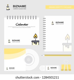 Candle Logo, Calendar Template, CD Cover, Diary and USB Brand Stationary Package Design Vector Template