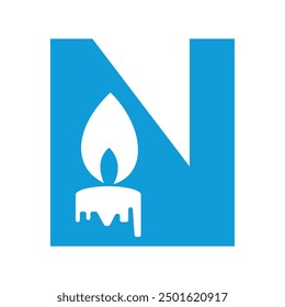 Candle Logo combine with letter N vector template