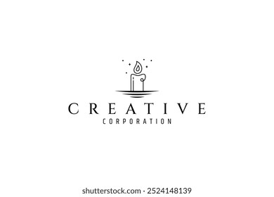 candle logo decorated with stars in line art design style