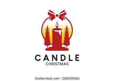 Candle logo design, Christmas candle logo vector illustration with creative concept in gift circle