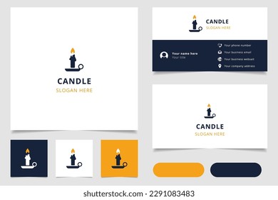 Candle logo design with editable slogan. Branding book and business card template.