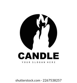 Candle Logo, Elegant Romantic Candle Light Dinner Flame Light Design, Traditional Spa Candle Vector