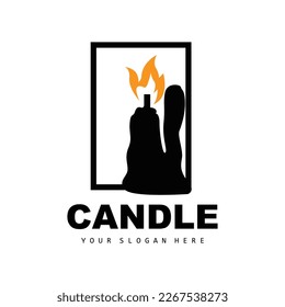 Candle Logo, Elegant Romantic Candle Light Dinner Flame Light Design, Traditional Spa Candle Vector