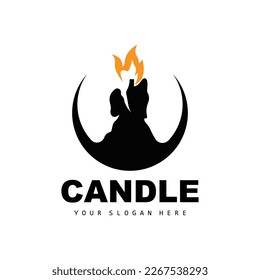 Candle Logo, Elegant Romantic Candle Light Dinner Flame Light Design, Traditional Spa Candle Vector