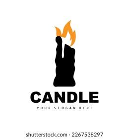 Candle Logo, Elegant Romantic Candle Light Dinner Flame Light Design, Traditional Spa Candle Vector