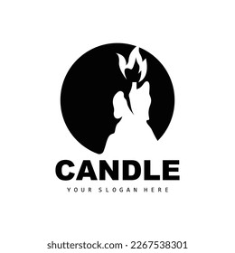 Candle Logo, Elegant Romantic Candle Light Dinner Flame Light Design, Traditional Spa Candle Vector