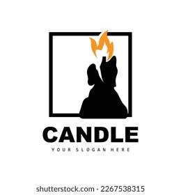 Candle Logo, Elegant Romantic Candle Light Dinner Flame Light Design, Traditional Spa Candle Vector