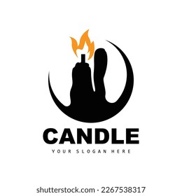 Candle Logo, Elegant Romantic Candle Light Dinner Flame Light Design, Traditional Spa Candle Vector