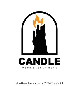 Candle Logo, Elegant Romantic Candle Light Dinner Flame Light Design, Traditional Spa Candle Vector