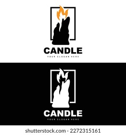 Candle Logo, Elegant Romantic Candle Light Dinner Flame Light Design, Traditional Spa Candle Vector