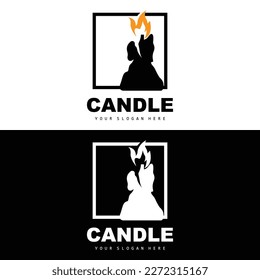 Candle Logo, Elegant Romantic Candle Light Dinner Flame Light Design, Traditional Spa Candle Vector