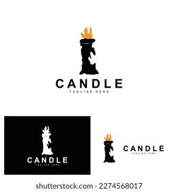 Logo de velas, diseño de iluminación de llama, vector de lujo en llamas, icono de plantilla de ilustración