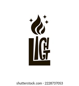 Candle logo in minimalistic style for branding with light lettering, aromatic candle fire light, scandinavian style symbol, hygge element