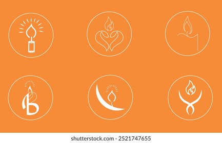 candle logo set, Candle light icon logo design vector template