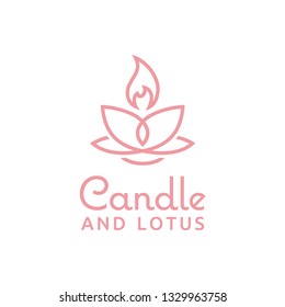 Candle with Lotus Flower for Traditional Spiritual Spa logo design