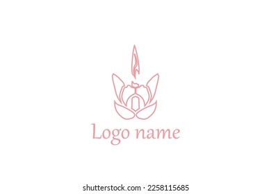 Candle with Lotus Flower for Traditional Spiritual Spa logo design