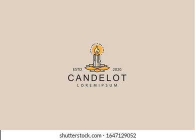 candle and lotus logos. illustration of a candle burning on a lotus in a line. vector line icon template