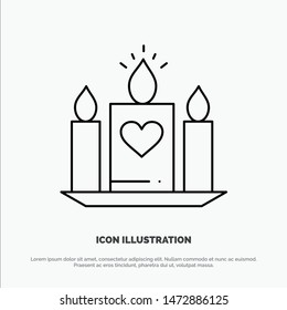 Candle, Love, Heart, Wedding Line Icon Vector