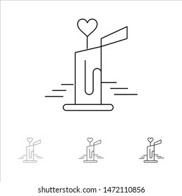 Candle, Love, Wedding, Heart Bold and thin black line icon set