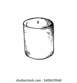 Candle. Magical atmosphere. Vector. Isolated contour on a white background. Sketch. Decor element for a festive or romantic illustration.