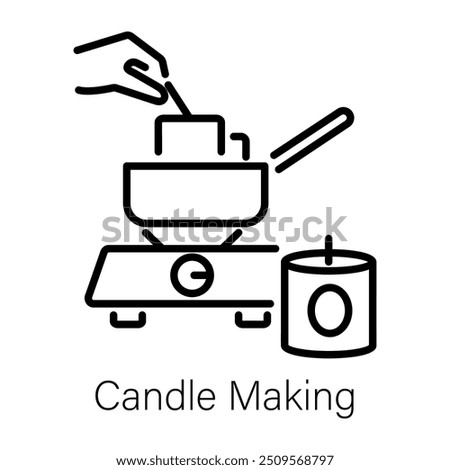 Candle making on stove, line icon 