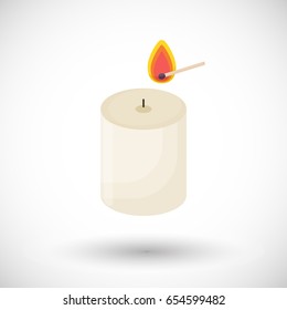 Candle and matchstick icon, Flat design of burning candle symbol with round shadow, vector illustration
