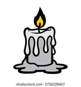 Candle with melted wax and flame
