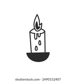 Candle with Melting Wax Doodle Line Icon. Hand drawn sketch vector illustration