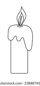 Candle with melting wax, doodle style vector outline for coloring book