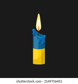 Candle of memory. Stop genocide. Melting wax candle. Vector cartoon design. Isolated on black background.